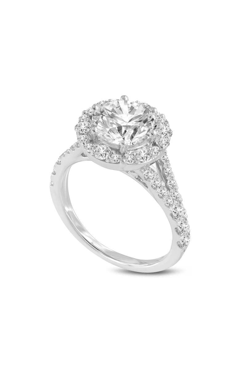 LuvMyJewelry Celine 14K White Gold Round Cut Lab Grown Diamond Halo Engagement Ring - 2.9 Ct, Main, color, 14K White Gold