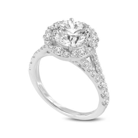 Celine 14K White Gold Round Cut Lab Grown Diamond Halo Engagement Ring - 2.9 Ct