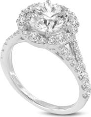 LuvMyJewelry Celine 14K White Gold Round Cut Lab Grown Diamond Halo Engagement Ring - 2.9 Ct