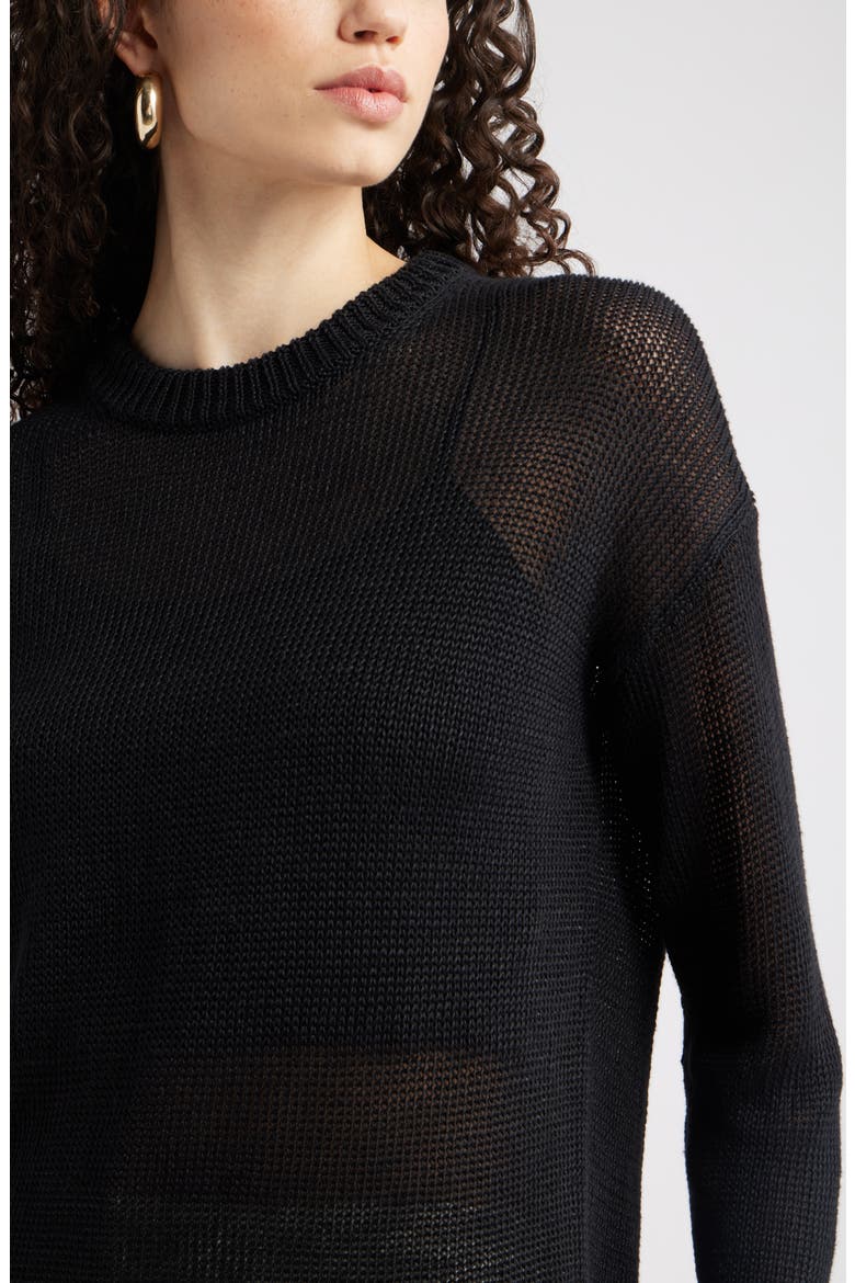 Open Knit Linen Sweater, Alternate, color, BLACK