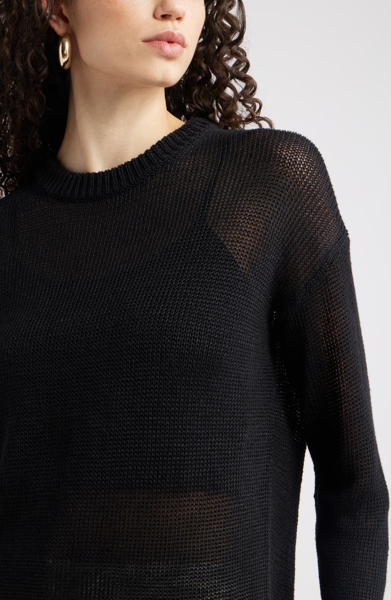 Nordstrom Open Knit Linen Sweater, Alternate, color, Black