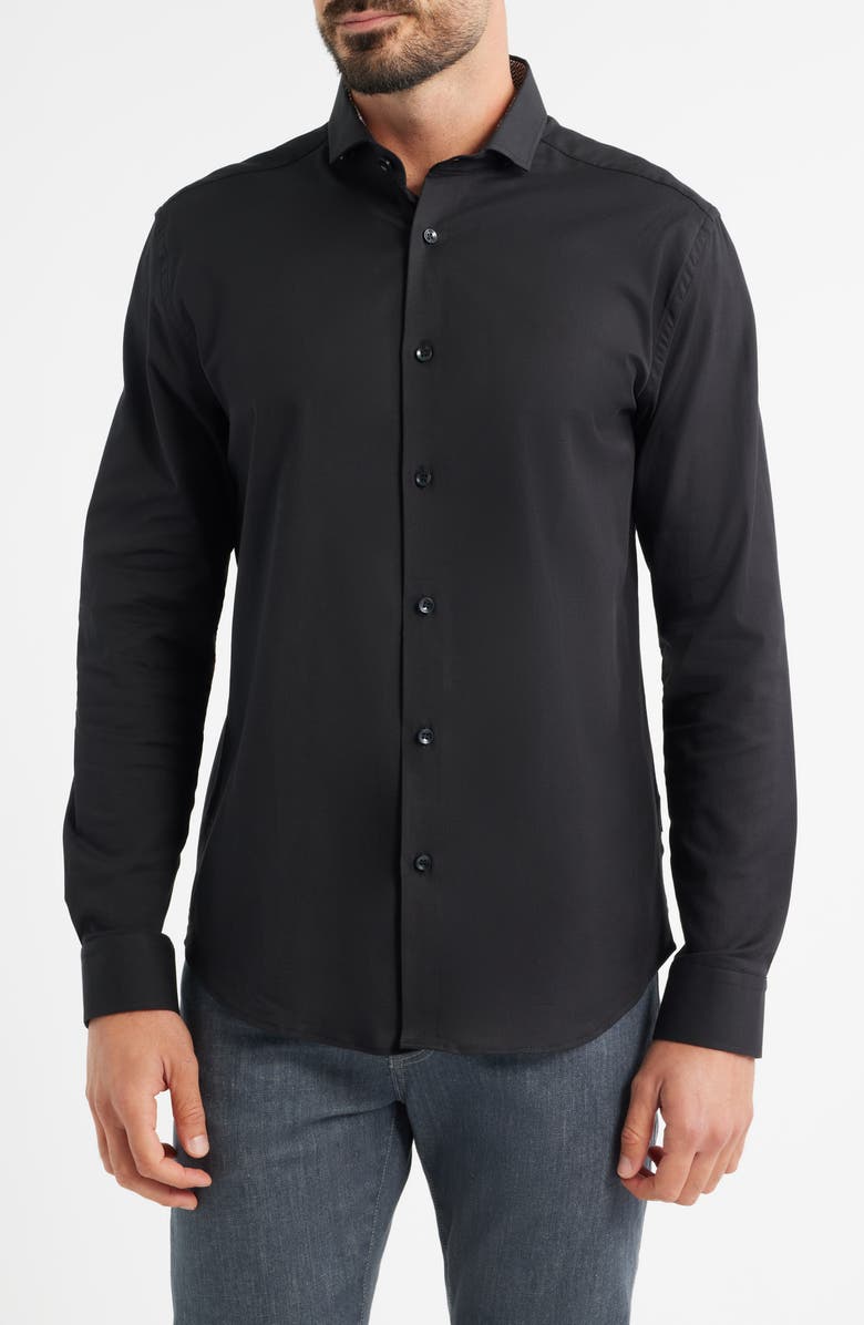 Stone Rose Nova Legacy Solid Black Stretch Cotton Blend Button-Up Shirt, Main, color, Black