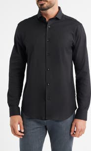 Stone Rose Nova Legacy Solid Black Stretch Cotton Blend Button-Up Shirt