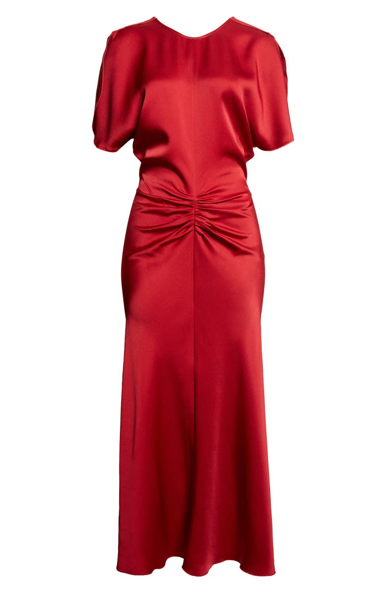 Victoria Beckham Ruched Waist Midi Dress, Alternate, color, Rose