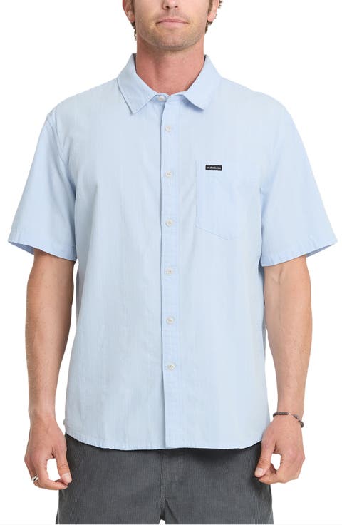 Dobby Stripe Classic Short Sleeve Cotton Button-Up Shirt