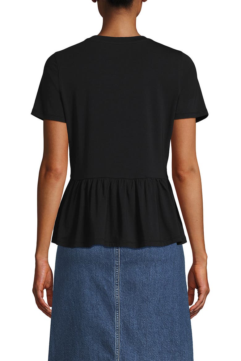 Short Sleeve Lightweight Jersey Crew Neck Peplum Tee, Alternate, color, Black