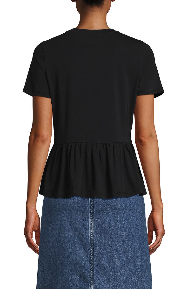 Lands' End Short Sleeve Lightweight Jersey Crew Neck Peplum Tee, Alternate, color, Black