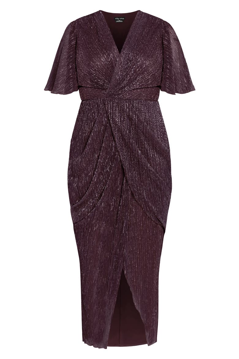 Macy Metallic Flutter Sleeve Maxi Dress, Alternate, color, PURPLE