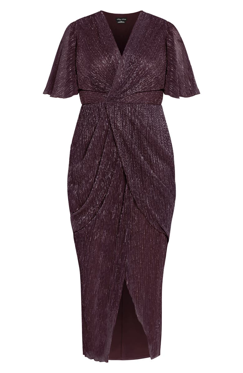 City Chic Macy Metallic Flutter Sleeve Maxi Dress, Alternate, color, Purple