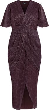 City Chic Macy Metallic Flutter Sleeve Maxi Dress