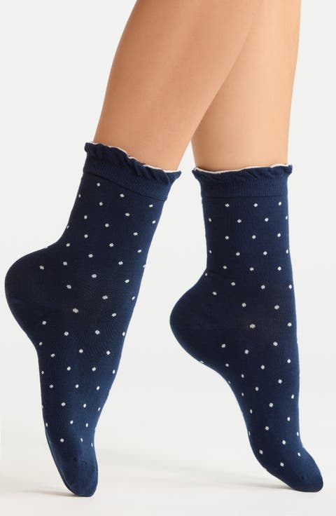 Jula Polka Dot Ruffle Cotton Blend Crew Socks