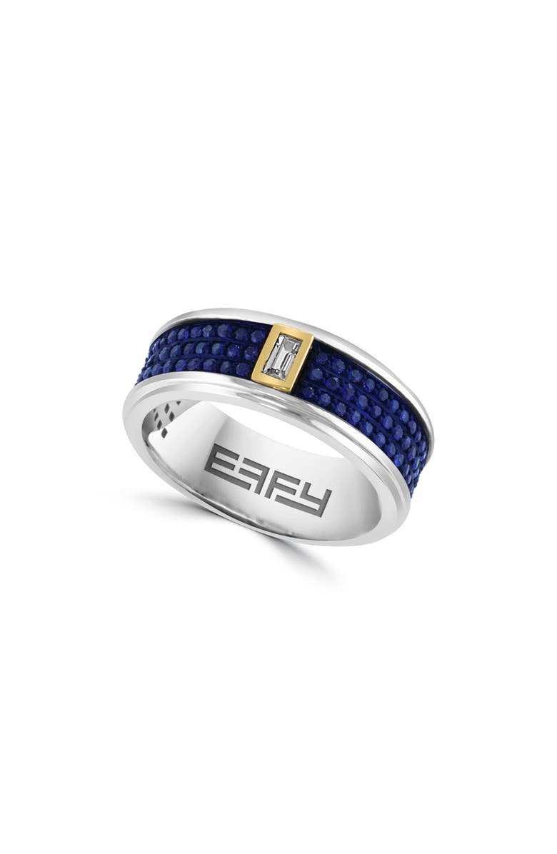 EFFY Men's Sterling Silver & 18K Gold White Sapphire & Blue Sapphire Band Ring, Main, color, Blue