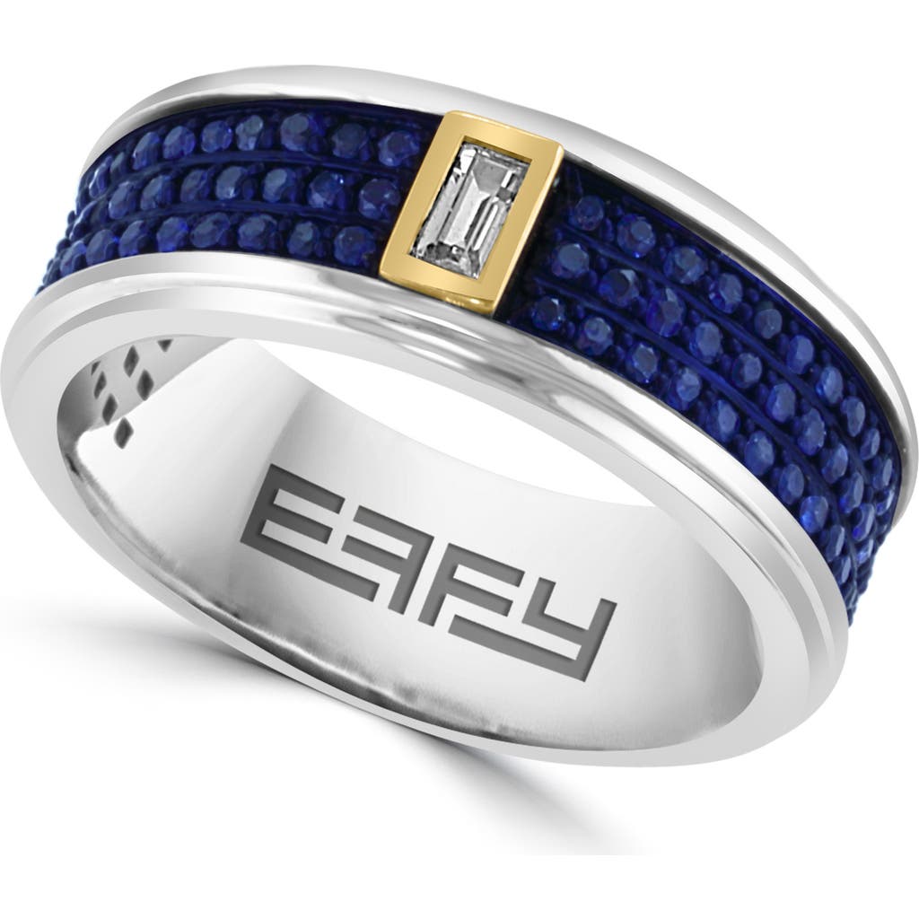 Effy Sterling Silver & 18k Gold White Sapphire & Blue Sapphire Band Ring In Blue