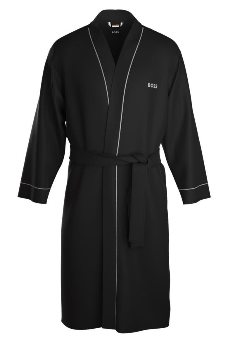 Men's Piped Cotton Robe, Main, color, BLK