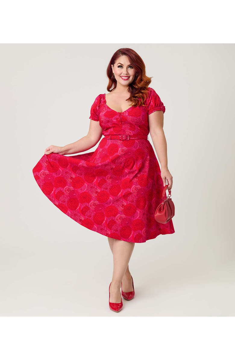 Unique Vintage Plus Size Ohara Swing Dress, Main, color, Red 
Pink Flower Print