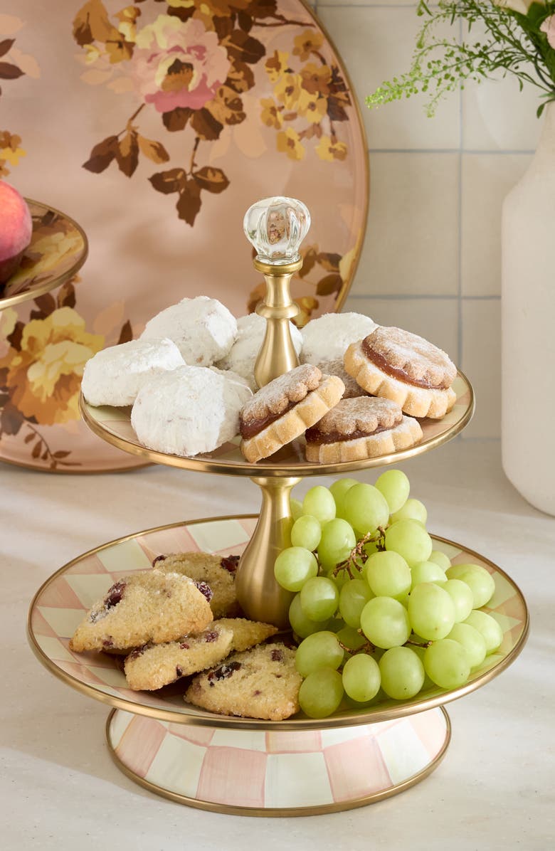 MACKENZIE CHILDS Rosy Check Enameled Steel 2-Tier Sweet Stand, Alternate, color, Rosy