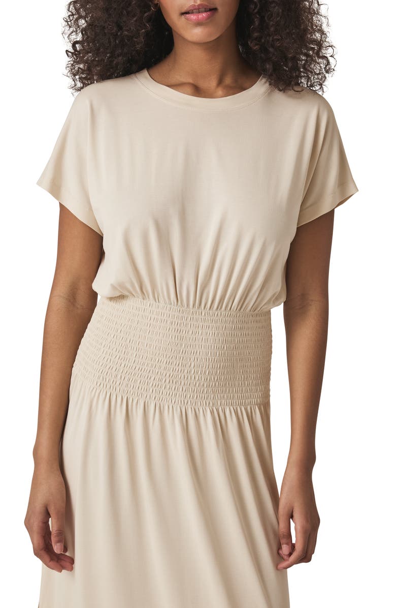 Splendid Giada Smock Waist Sandwash Knit Midi Dress, Alternate, color, Moonstone