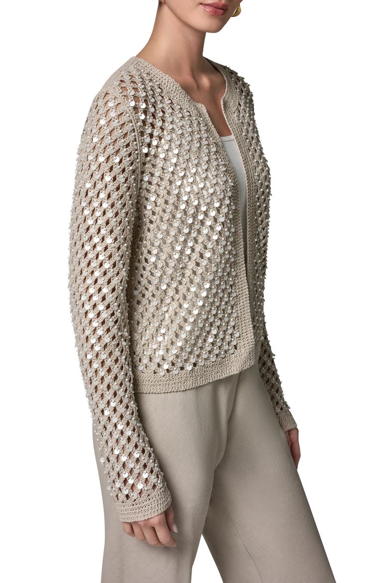 Pearl Detail Open Knit Cardigan, Alternate, color, SANDSTONE