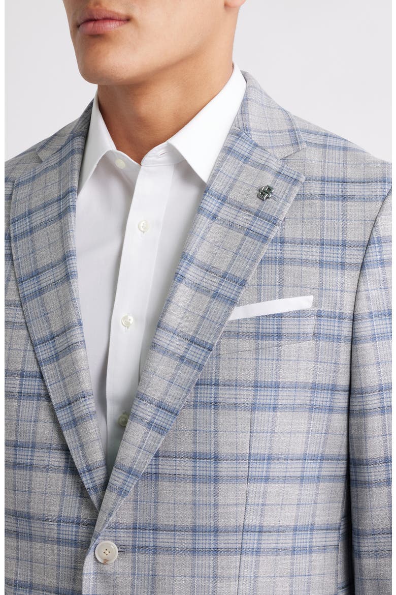 Hutson Slim Fit Slub Grey & Blue Plaid Sport Coat, Alternate, color, NAVY/ GREY