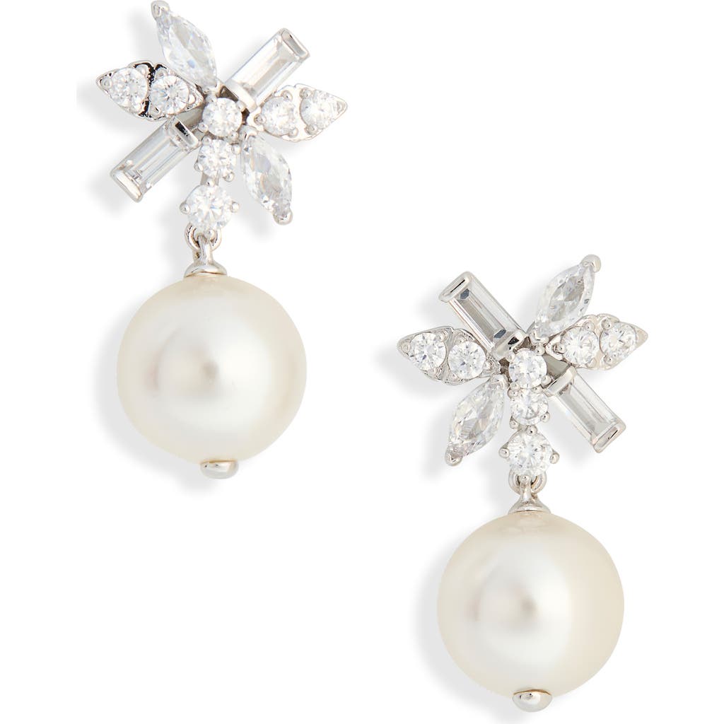 Nadri Lace Faux Pearl Drop Earrings In Silver