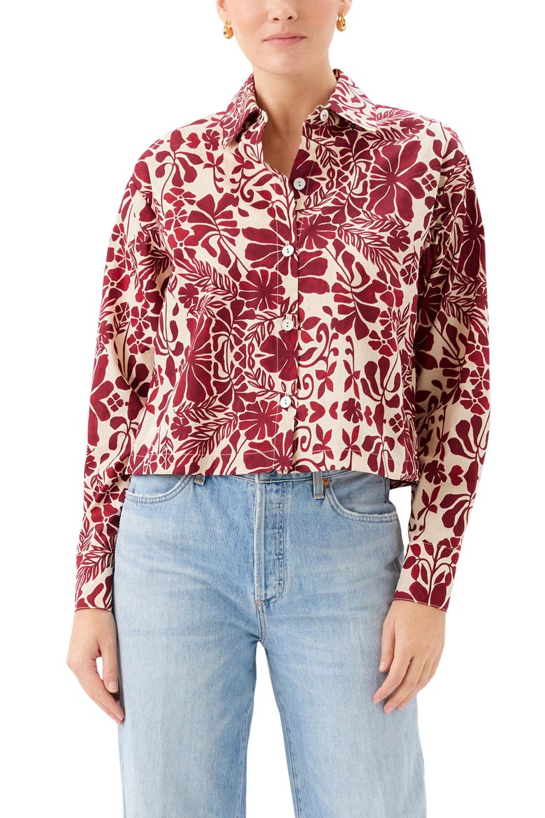 Lena Floral Cotton Button-Up Shirt, Main, color, RED PRINT