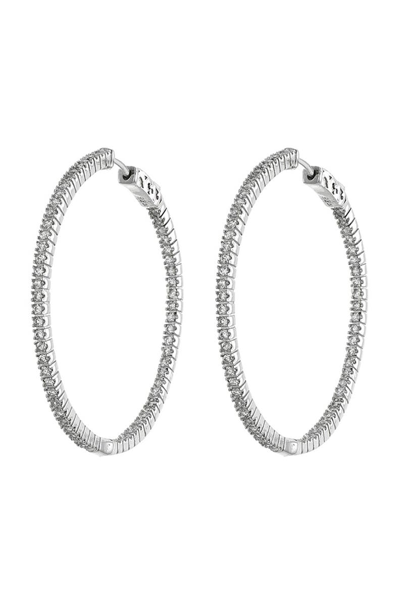 CZ by Kenneth Jay Lane CZ Inside-Out 50mm Hoop Earrings, Main, color, Clear/Silver