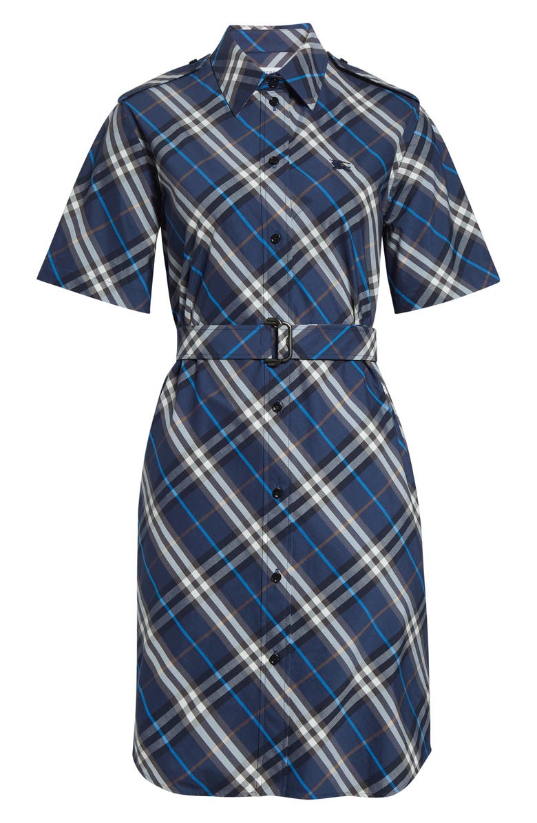 Burberry Olive Check Belted Cotton Shirtdress, Main, color, Pilot Blue Ip Check