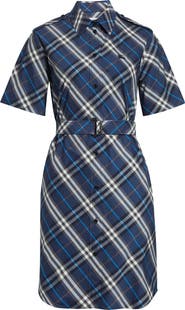 Burberry Olive Check Belted Cotton Shirtdress