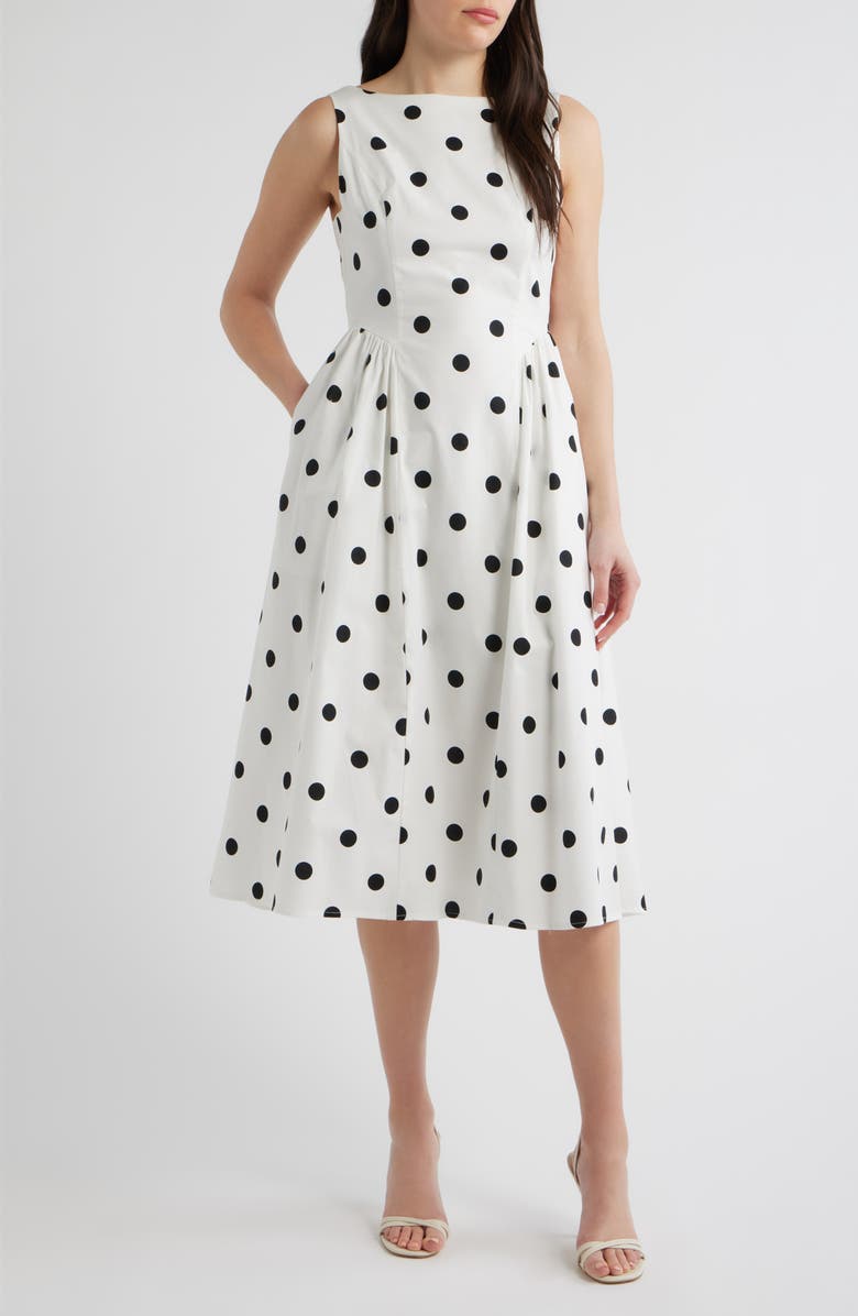 Sam Edelman Polka Dot Sleeveless Stretch Cotton Dress, Main, color, White/ Black