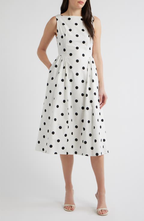 Polka Dot Sleeveless Stretch Cotton Dress