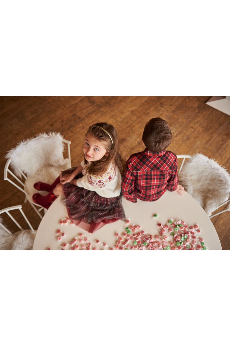 Little Girl's Glittering Tulle Skirt Red Plaid, Alternate, color, Jester Red