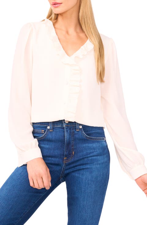 Eyelet Ruffle Long Sleeve Shirt