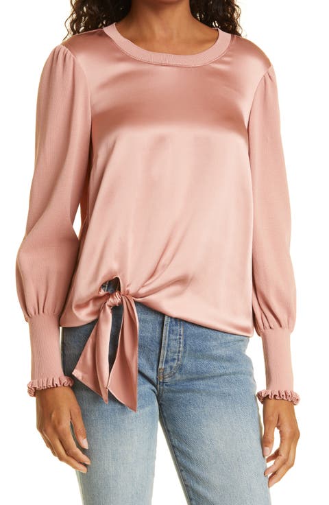 Kerlina Mixed Media Tie Hem Silk Top
