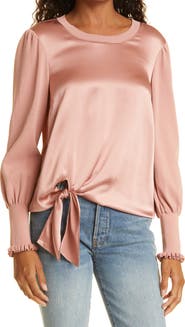 Cinq à Sept Kerlina Mixed Media Tie Hem Silk Top