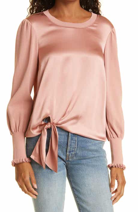 Cinq à Sept Kerlina Mixed Media Tie Hem Silk Top