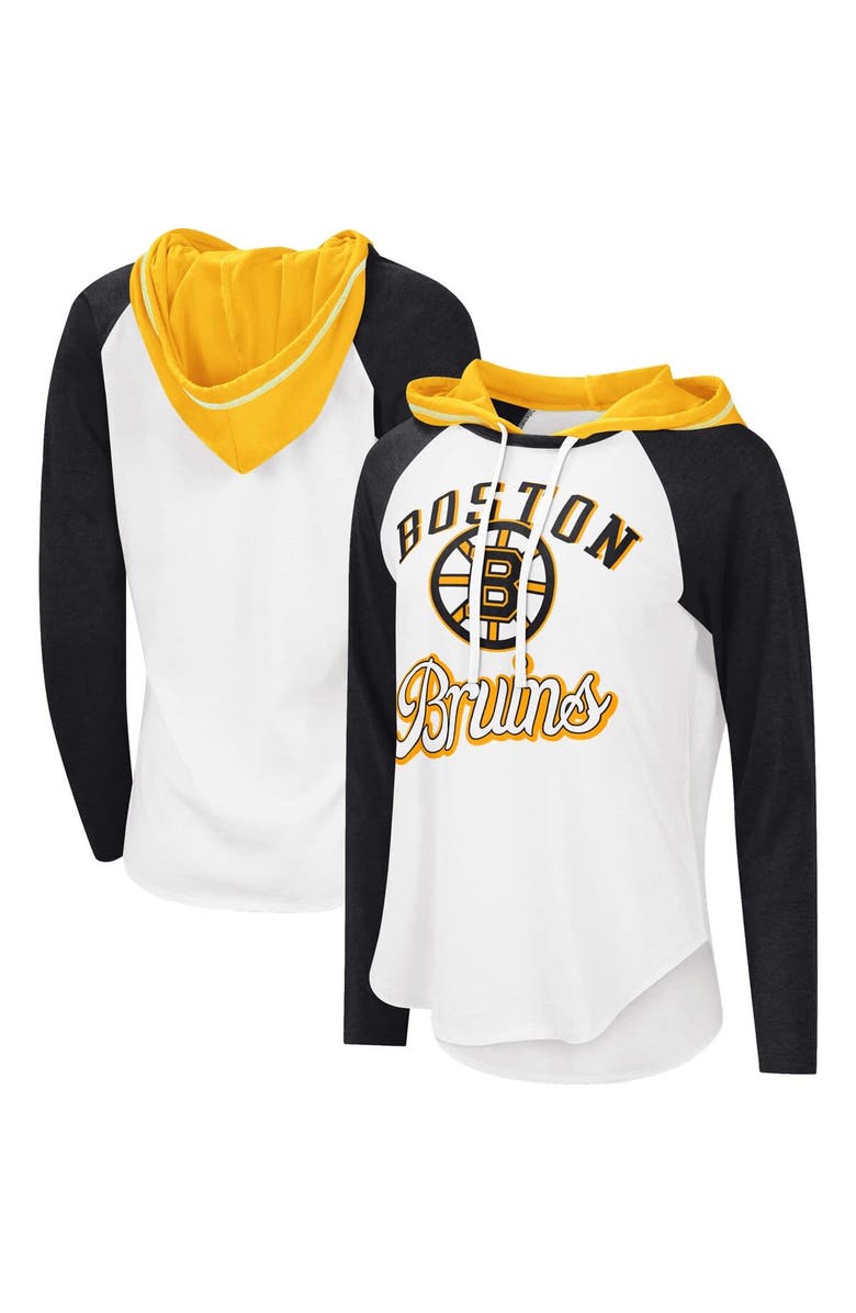 STARTER Women's G-III Sports by Carl Banks White/Heather Black Boston Bruins MVP Raglan Lightweight Hooded T-Shirt, Alternate, color, White