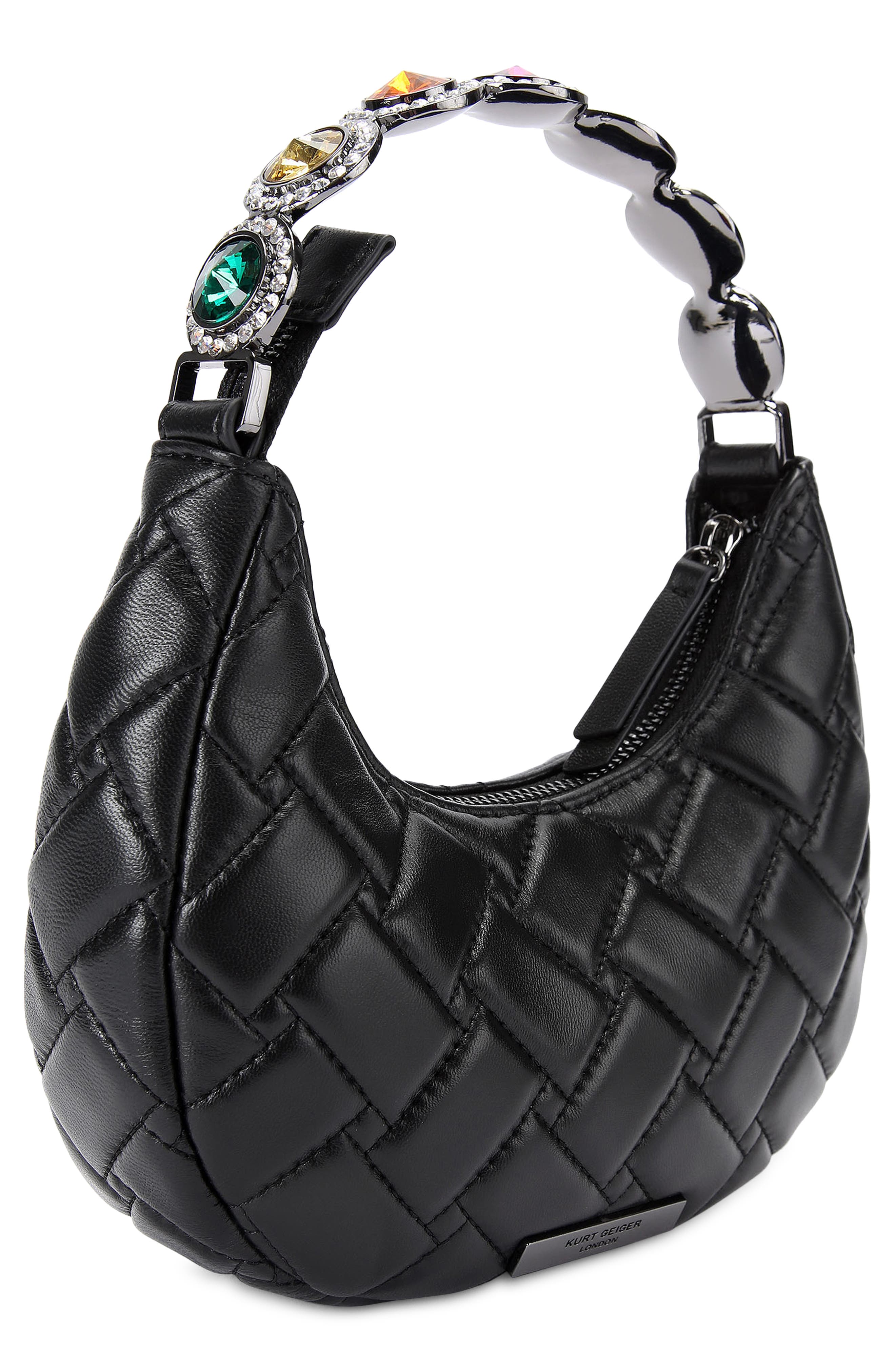 Kurt Geiger London Small Octavia Leather Top Handle Moonbag, Alternate, color, Black