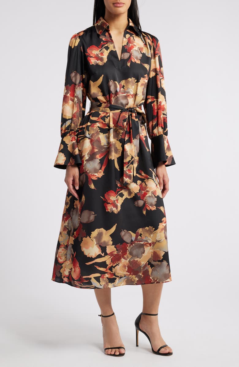Julia Jordan Floral Long Sleeve Midi Shirtdress, Main, color,