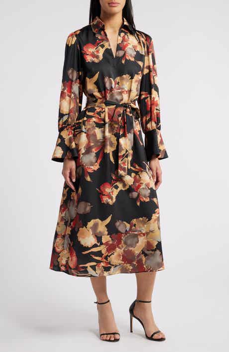 Floral Long Sleeve Midi Shirtdress