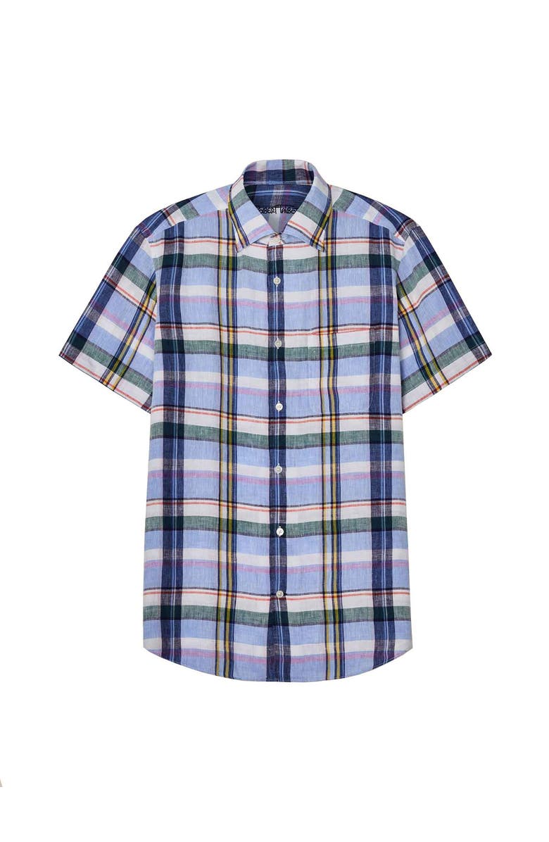 Robert Talbott Morgan Plaid Linen Short Sleeve Shirt, Alternate, color, Aqua Multi
