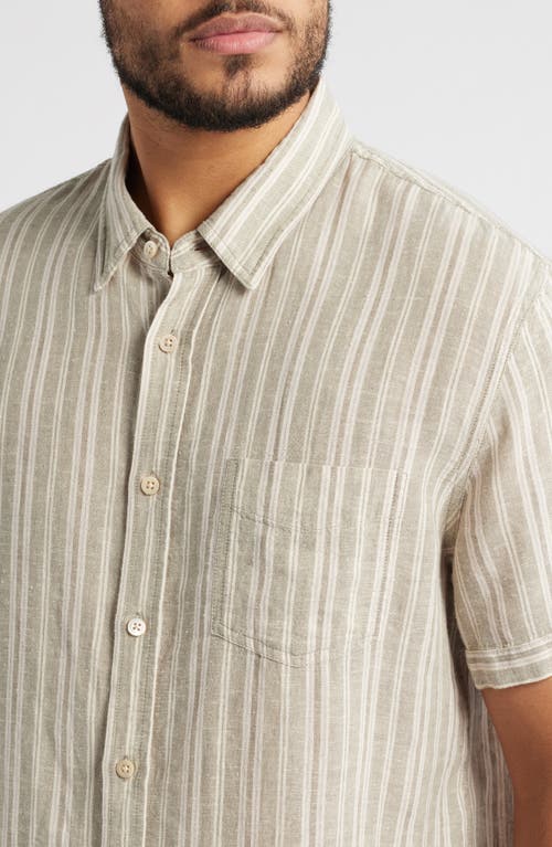 Rails Carson Relaxed Fit Short Sleeve Linen Shirt In Almond Mauve Stripe