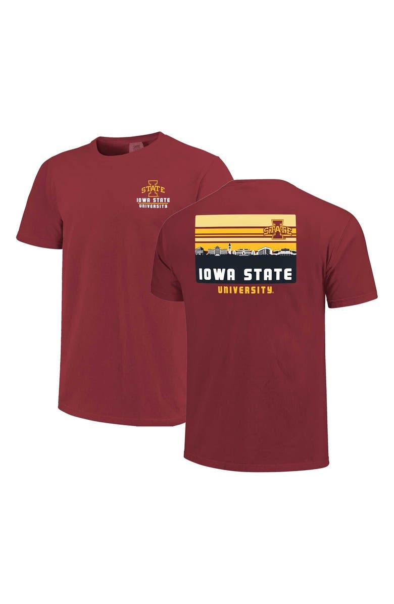 IMAGE ONE Men's Cardinal Iowa State Cyclones Striped Campus Skyline T-Shirt, Alternate, color, Cardinal