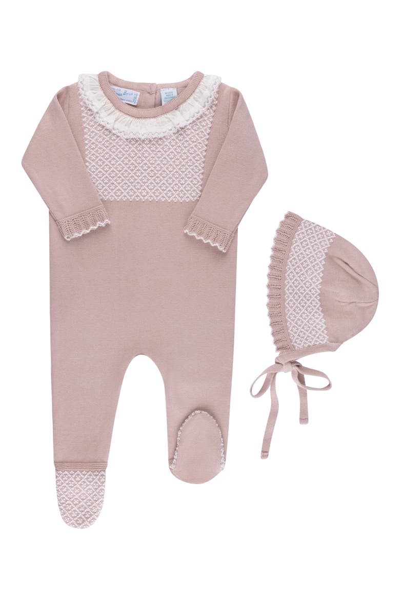 Jacquard Yoke Cotton Footie & Hat Set, Main, color, MAUVE