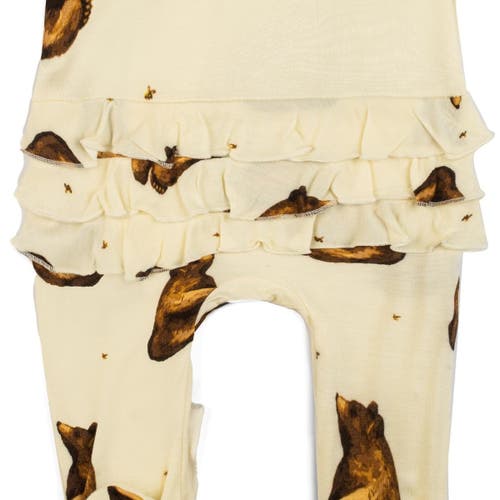 Milkbarn Ruffle Zipper Footed Romper In Neutral