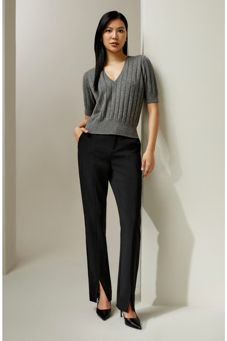 Women's V-Neck Cashmere T-shirt, Alternate, color, Medium Gray