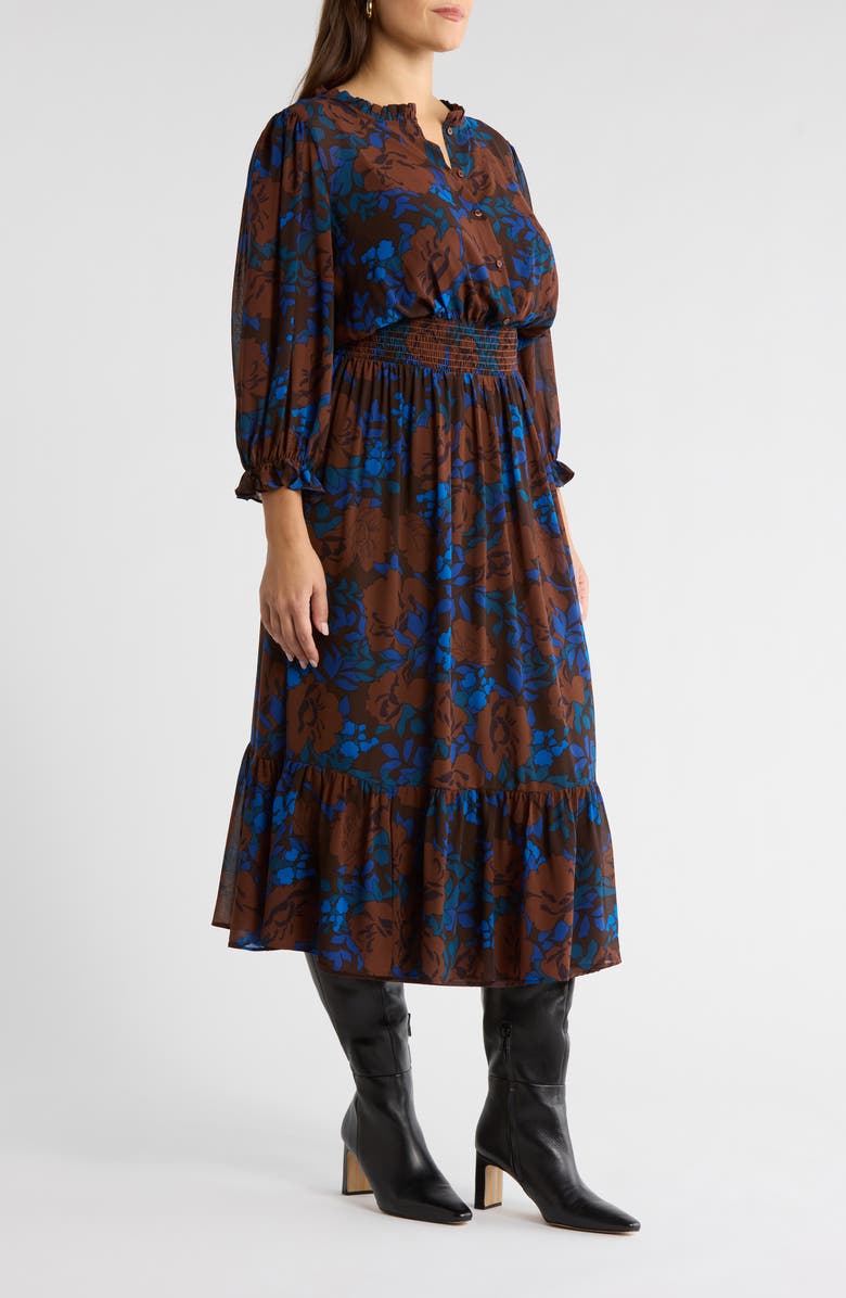 SUGARLIPS Lebanon Floral Ruffle Shirtdress, Alternate, color, Brown-Blu