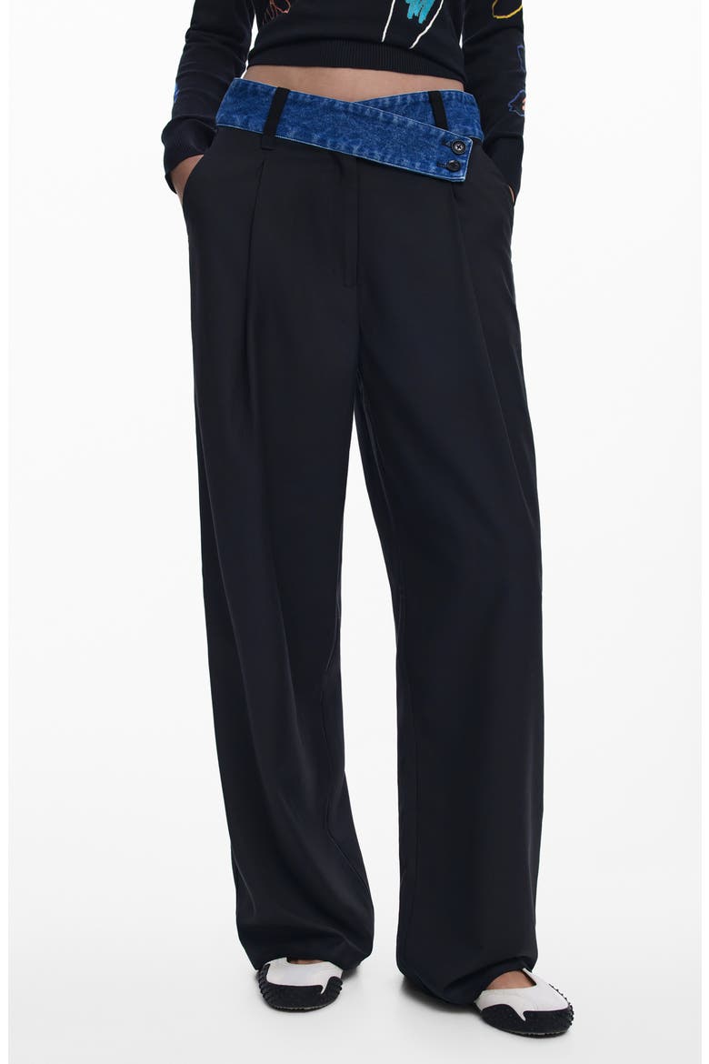Denim Waist Wide Leg Pants, Main, color, BLACK