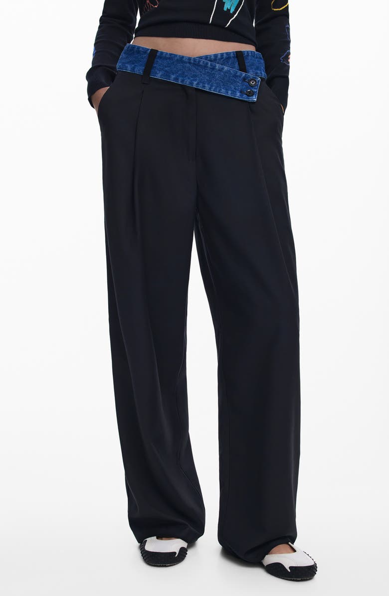 Desigual Denim Waist Wide Leg Pants, Main, color, Black