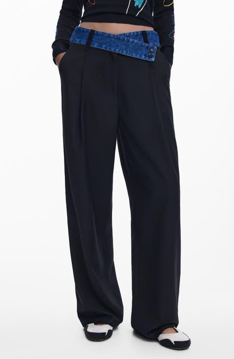 Denim Waist Wide Leg Pants