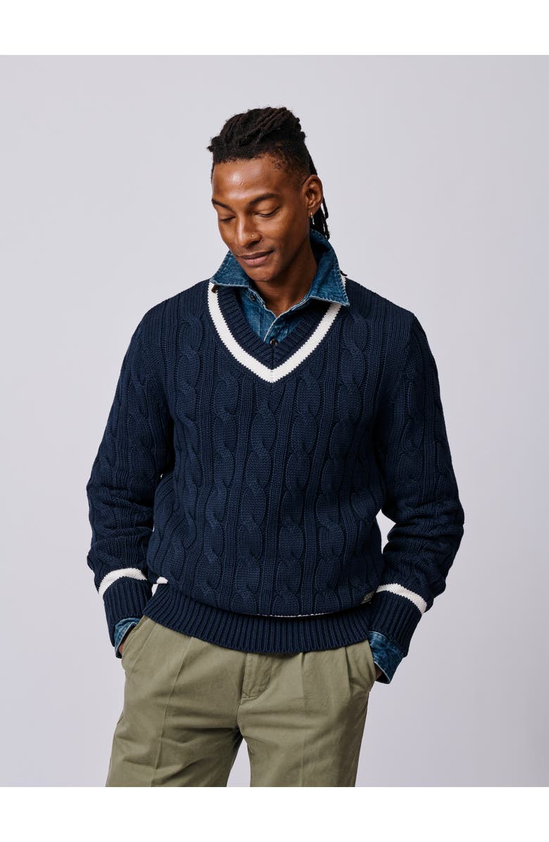 Aubin Denton Cotton V-Neck Knit Cricket Jumper, Main, color, Navy